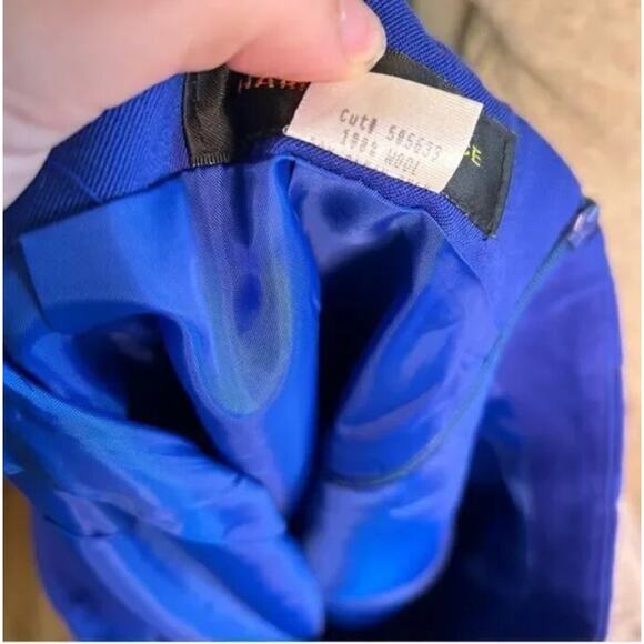 Harris Wallace Blue Wool Pencil Skirt Size 10 Fitted Lined Office Work Wear Zip - Picture 4 of 4